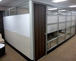 Herman Miller Ethospace wood door partition in a tall 8'x8' configuration.