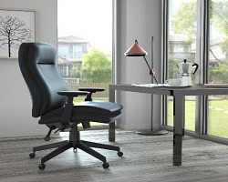 High-back adjustable executive office chair in black for comfort and support.