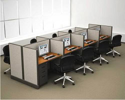 Modern Herman Miller A02 Friant office cubicles in cherrywood finish.