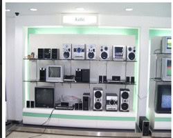 Electronics products on display at Cube World USA store.
