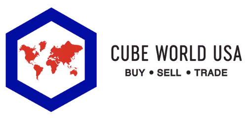 Cube World USA logo with world map and hexagon design.