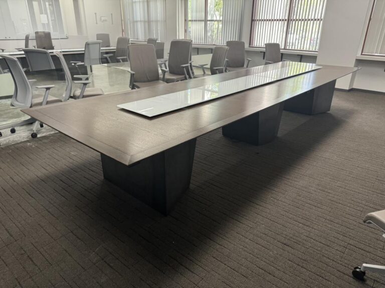 Elevate Your Modern Workplace with Our Veneer Espresso Electric and Glass Conference Table at Cube World USA