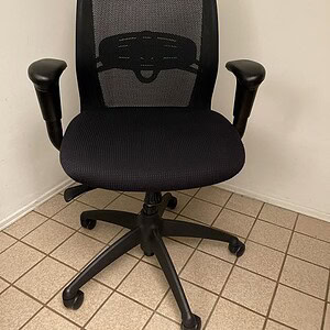 Haworth Improv Tag Fully Loaded Black Mesh office chair, ergonomic design, adjustable armrests, and.