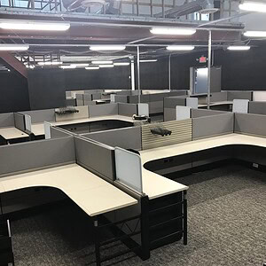 Modern Herman Miller Ethospace cubicle workspace with 6'x6' layout.