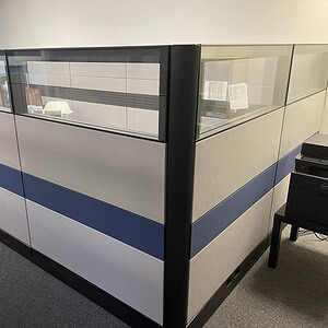 Herman Miller Ethospace glass office partition with 7'x8' enclosure, ideal for modern workspace priv.
