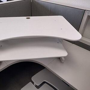 Rocelco 37.5" height adjustable sit-stand desk for ergonomic workspace comfort. Perfect for modern o.