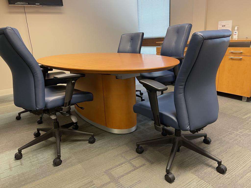 7'x4' Honey Walnut conference table oval