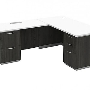 Modern Tuxedo L-shape desk with ped for office or home workspace.