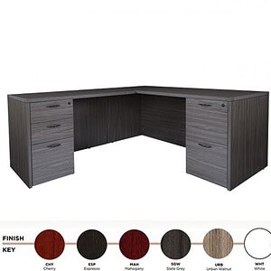 Modern L shape desk with 6 finish options, ideal for office spaces.