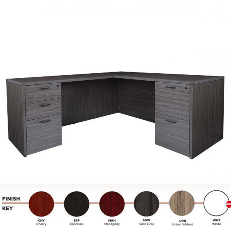 L shape desk in 6 finishes Many sizes 2 Ped