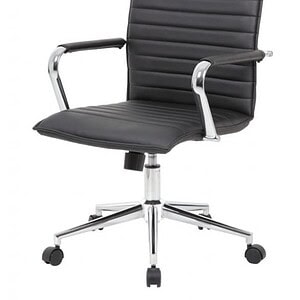 Modern Eames-inspired office chair with chrome base and black vinyl seat.