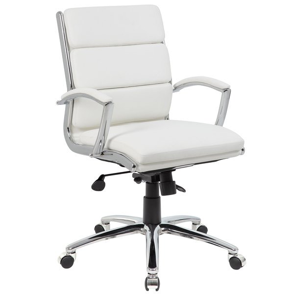 White ribbed mid-back executive office chair with adjustable height and chrome accents. Perfect for.
