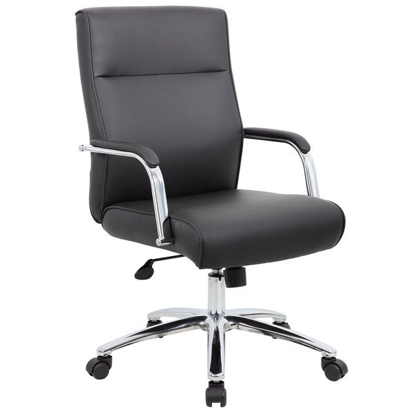 Black Boss Chrome Base Modern Executive Office Chair for professional workspace.