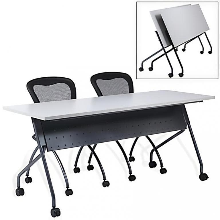 Office Star training table with foldable top and casters for easy storage and mobility.