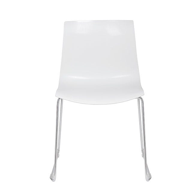 White guest chair with chrome frame for modern office or reception areas. Stylish, durable, and comf.