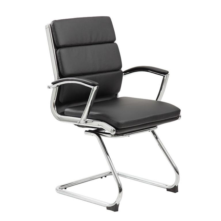 Ribbed black CaressoftPlus guest chair with chrome frame, ideal for office reception areas.