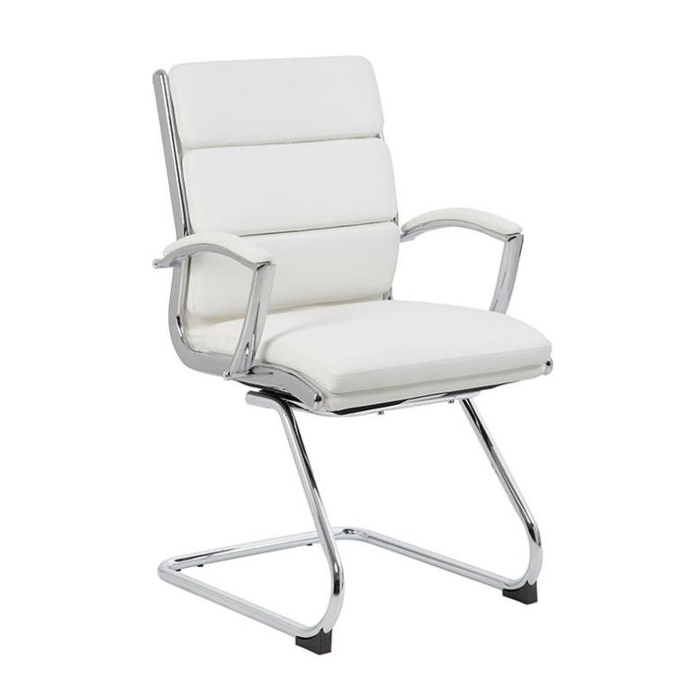 White CaressoftPlus guest chair with ribbed upholstery and chrome frame for office comfort.