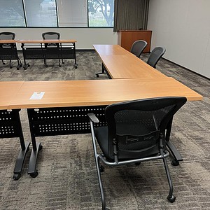 Nesting tables with walnut tops, ideal for training and conference rooms. Compact, versatile, and st.