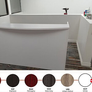 Reception shell without glass in modern finish options.