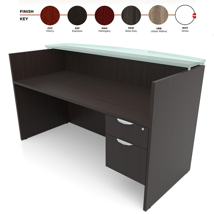 Modern 6' Reception Desk Shell W/Glass & Ped