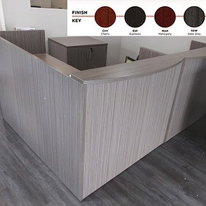 Custom 8'x6' reception desk with modern wood finish for professional reception areas.