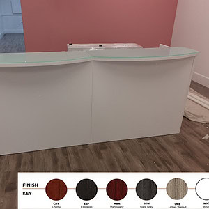 Elegant 8' glass modern reception station with sleek design and durable construction. Perfect for of.