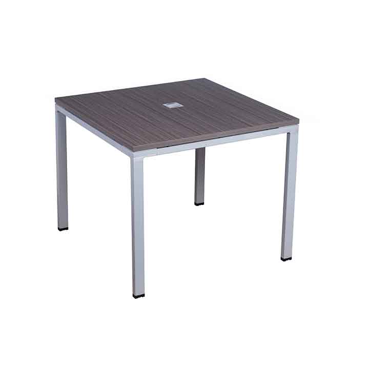 Driftwood 3'x3' meeting table featuring steel legs, perfect for modern office or conference room set.