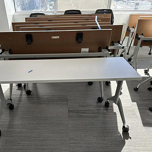 Nesting tables with casters, 60"x18", ideal for versatile office or classroom setups.