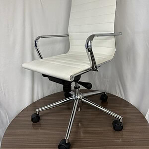 High Back Eames Style Office Chair with White Ribbed Upholstery.
