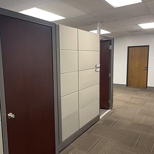 Herman Miller Ethospace 86" door in an office setting, showcasing modern workspace design.