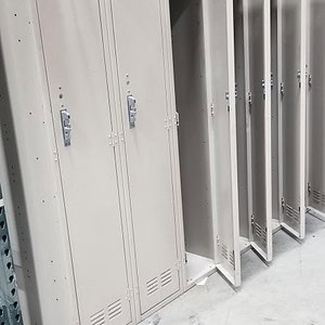 6-Tier Tall Metal Lockers in Beige for Secure Storage.