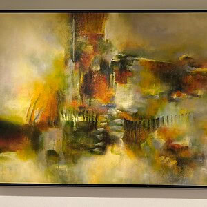 Abstract art painting titled "Melted Sands" showcasing warm earthy tones and fluid textures.