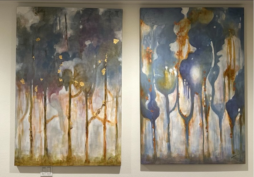 60"x40" Gold Ocean Leaves Abstract