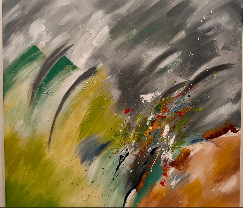 50"x50" Orange and Grey stone Large