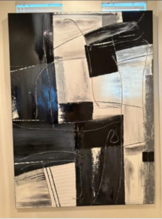 96"x70" Black and White rope hand painted