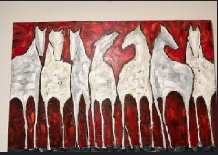 60"X40" The Seven Lucky horses by Rene