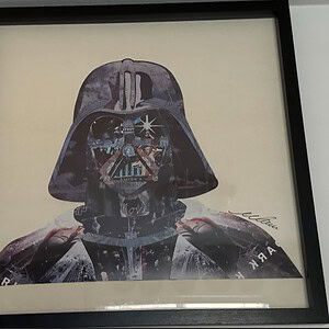 Darth Vader and Dark Night crossover art, blending Star Wars and Batman themes in a framed print.