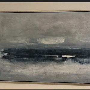 Elegant abstract ocean painting with calming blue and gray tones, perfect for contemporary interior.
