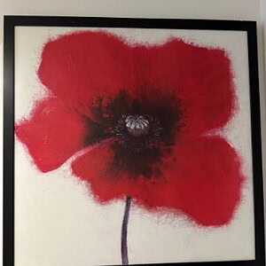 Blood Red Canvas Flower with Black Frame - Modern Wall Decor.