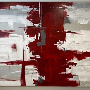 Abstract red and white candy cane-inspired painting on canvas. Perfect for holiday decor and modern.