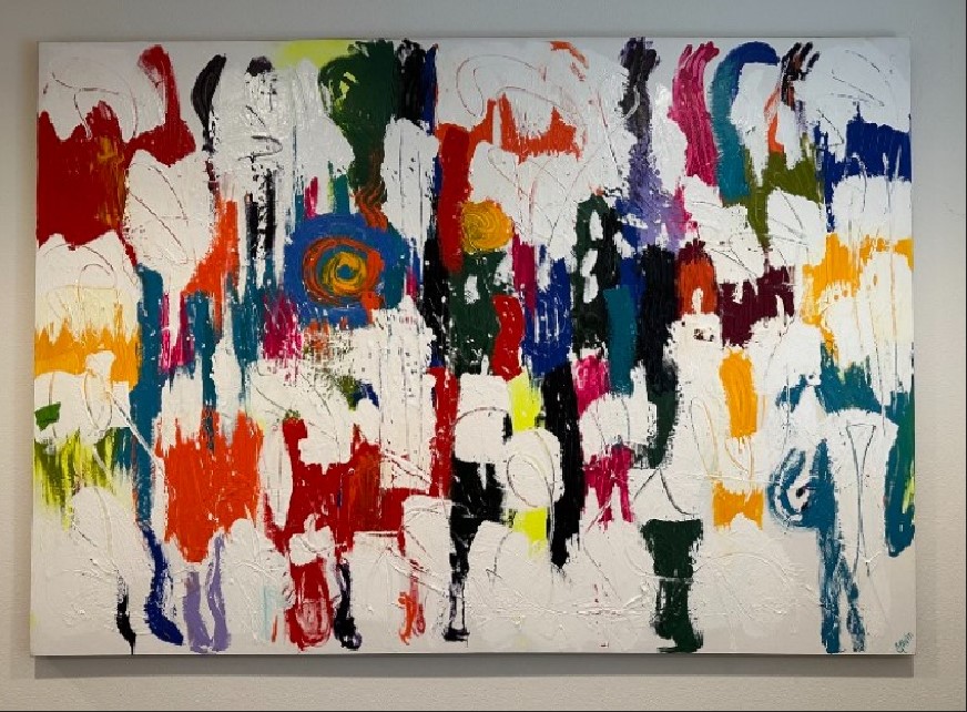 80"x56" White rainbow hand painted canvas