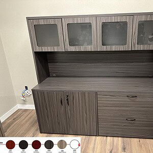 NAPA 6' Credenza with glass-front hutch in four stylish finishes, perfect for office or home storage.
