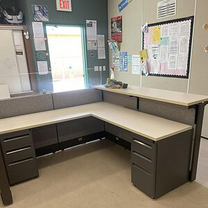 Ethospace Reception Desk & Printer Station for professional office environments.