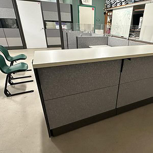 Herman Miller reception desk with 6x6 configuration, 39-inch height, ideal for modern office recepti.