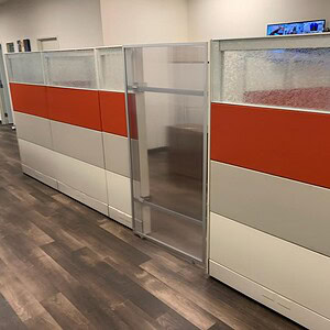 Modern Herman Miller Ethospace 70-inch sliding door in office cubicles.