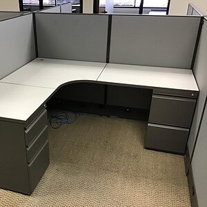 Office cubicles with neutral 5x5, 6x6, and 6x5 AIS Divi panels at 50 inches tall.