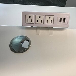 Power and dual USB charging station for convenience.