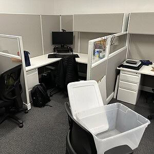 Modern office cubicles with Herman Miller A02 Glass Cloud White panels.