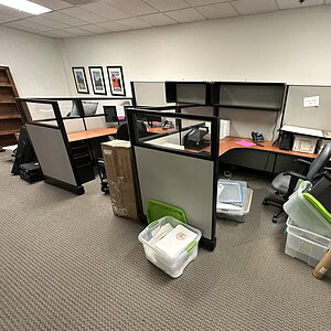Herman Miller A02 7x5.5x67x53 Hi Lo Glass office desk with adjustable height feature.