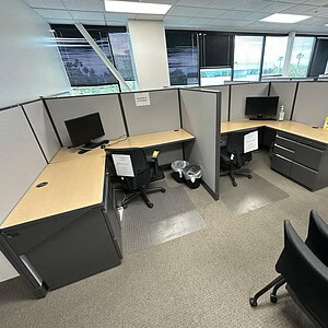 Hon Initiate 6x6x53 grey panel maple surface workspace cubicles.